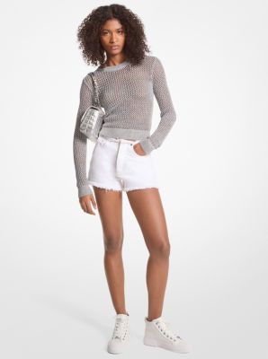 Michaelkors Frayed Denim Shorts,OPTIC WHITE