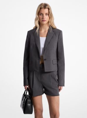 Frayed Stretch Tropical Wool Cropped Blazer image number 0