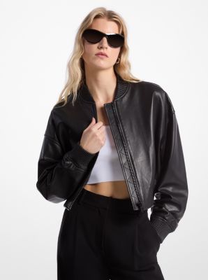 Leather Cropped Bomber Jacket image number 0