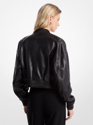 Leather Cropped Bomber Jacket image number 1