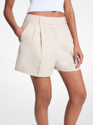 Pleated Linen and Cotton Shorts