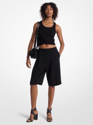 Textured Crepe Bermuda Track Shorts image number 0