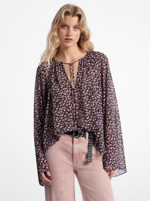 Blusa in georgette con maniche svasate e motivo floreale image number 0