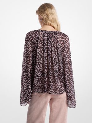 Blusa in georgette con maniche svasate e motivo floreale image number 1