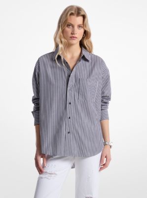 Camicia oversize in popeline di cotone a righe image number 0