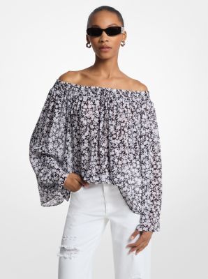 Off-Shoulder-Oberteil aus Georgette mit Blumenmuster image number 0