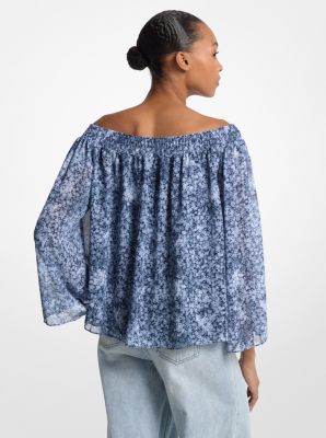 Tie-Dye Floral Georgette Off-the-Shoulder Top image number 1