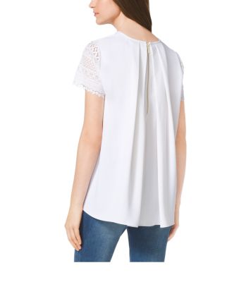 Crochet-Sleeve Pleat-Back Shirt | Michael Kors [US]