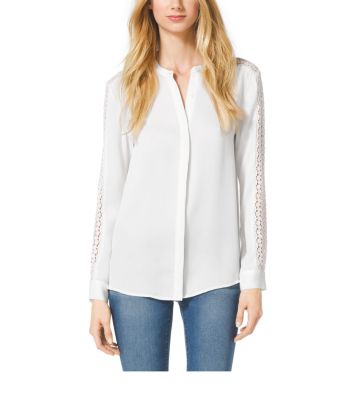 Lace-Trim Silk Blouse