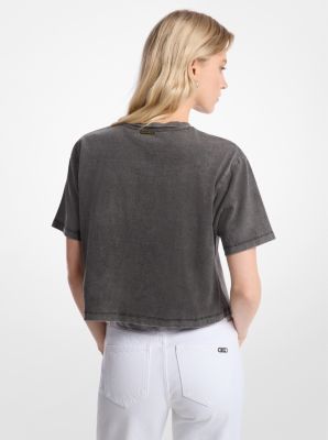 Studded Garment-Dyed Cotton Cropped T-Shirt image number 1