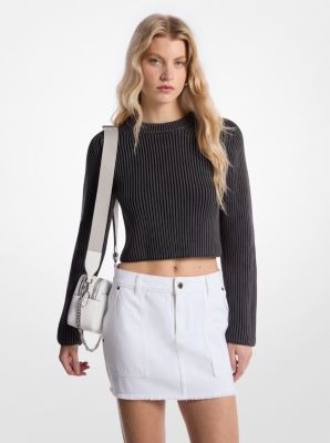 Shop Michael Kors Garment-dyed Ribbed Cotton Cropped Sweater In Black