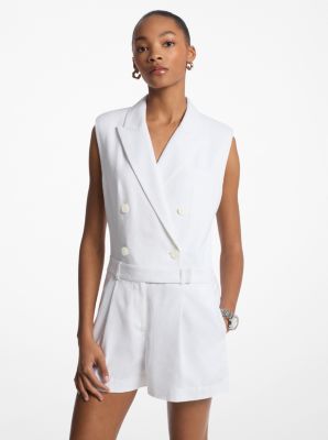 Linen and Cotton Blend Tailored Romper image number 0