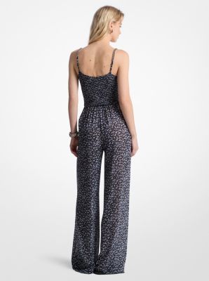 Jumpsuit aus Georgette mit Blumenmuster und Verzierung image number 1