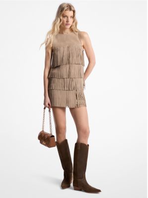 Suede Fringed Mini Dress image number 0