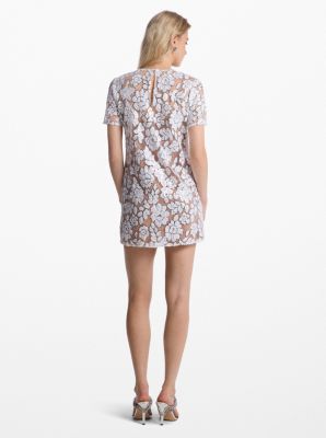 Sequined Floral Mesh T-Shirt Dress image number 1