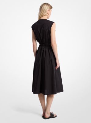 Stretch Cotton Poplin Belted Midi Dress image number 1