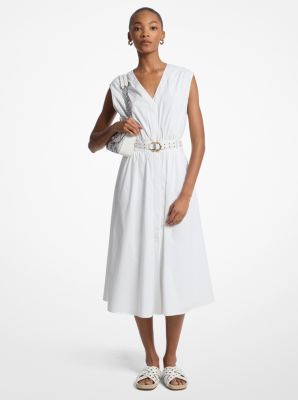 Stretch Cotton Poplin Belted Midi Dress image number 0