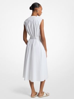 Stretch Cotton Poplin Belted Midi Dress image number 1