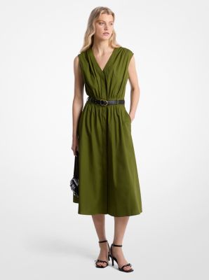 Stretch Cotton Poplin Belted Midi Dress image number 0