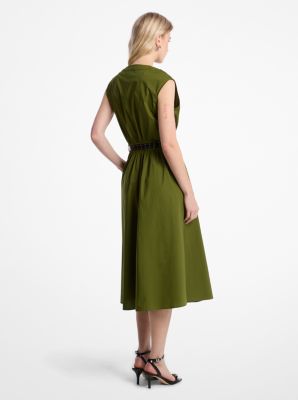 Stretch Cotton Poplin Belted Midi Dress image number 1