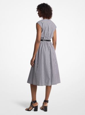 Striped Cotton Poplin Belted Midi Dress image number 1