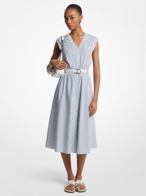 Striped Cotton Poplin Belted Midi Dress image number 0