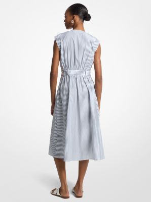 Striped Cotton Poplin Belted Midi Dress image number 1