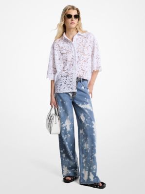 Jeans mit weitem Bein aus gebleichtem Denim