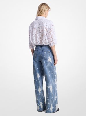 Hand-Splattered Bleach Denim Wide-Leg Jean image number 1