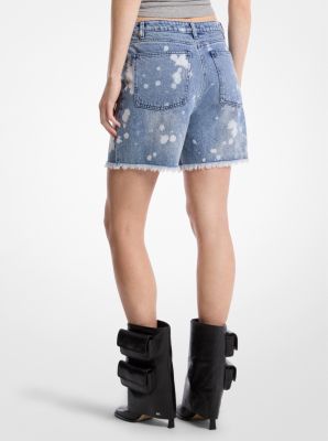 Hand-Splattered Bleach Denim Boyfriend Shorts image number 1