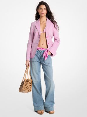 Blazer &agrave; poches plaqu&eacute;es en lin et coton