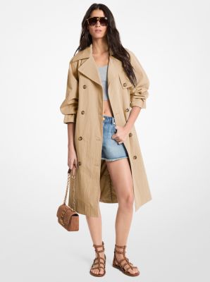 Oversize-Trenchcoat Aus Gewaschener Baumwolle Und Nylon - Natur