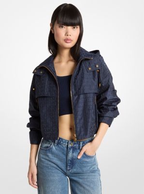 MK Kurze Kapuzenjacke Mit Jacquard-Logomuster - Blau