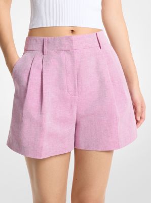 Pleated Linen and Cotton Shorts