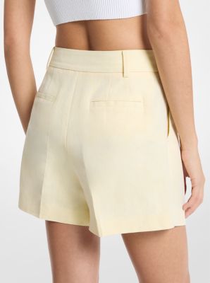 Short en coton et lin pliss&eacute;