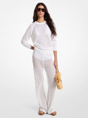 Open-Knit Stretch Cotton Flared Pants