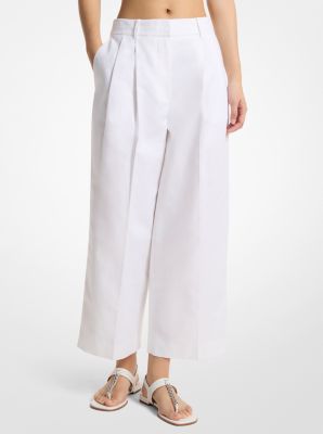 Pantalon &agrave; jambes larges en m&eacute;lange de coton et lin pliss&eacute;