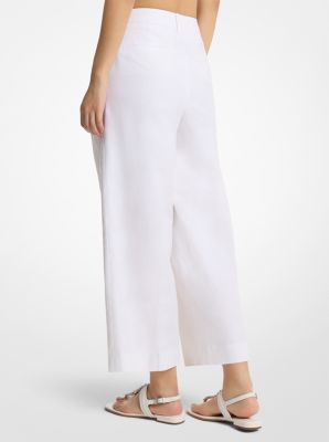 Pantalon &agrave; jambes larges en m&eacute;lange de coton et lin pliss&eacute;