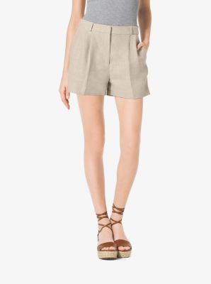Pleated High-Waist Linen Shorts