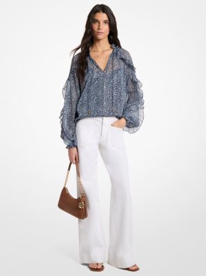 Ruffled Metallic Floral Georgette Blouse