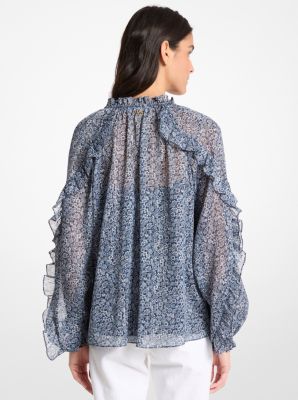 Ruffled Metallic Floral Georgette Blouse