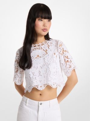 Chemise courte en coton et en dentelle florale