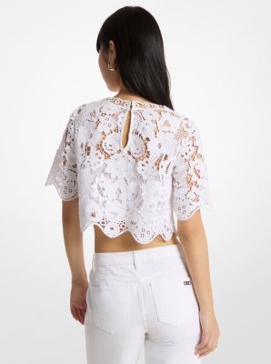 Chemise courte en coton et en dentelle florale