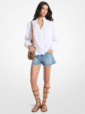 Floral Embroidered Cotton Voile Blouse