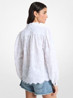 Floral Embroidered Cotton Voile Blouse in WHITE | Michael Kors