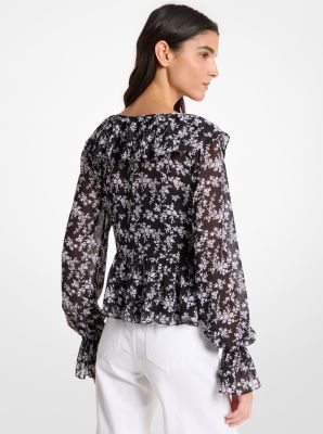 Floral Print Georgette Ruffled Blouse