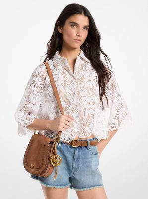 MK Kurze Bluse Aus Floraler Kordelspitze - Weiss