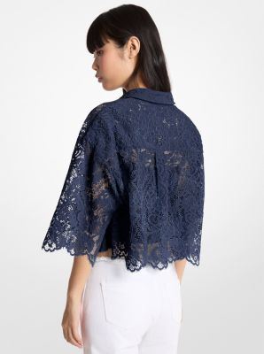 Chemisier court en dentelle cord&eacute;e fleurie