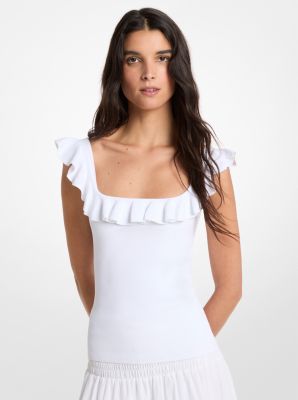 MK Tanktop Aus Stretch-Viskose Mit Rüschen - Weiss