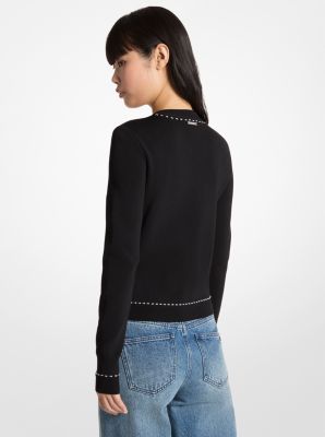 Studded Stretch Knit Cardigan in BLACK | Michael Kors